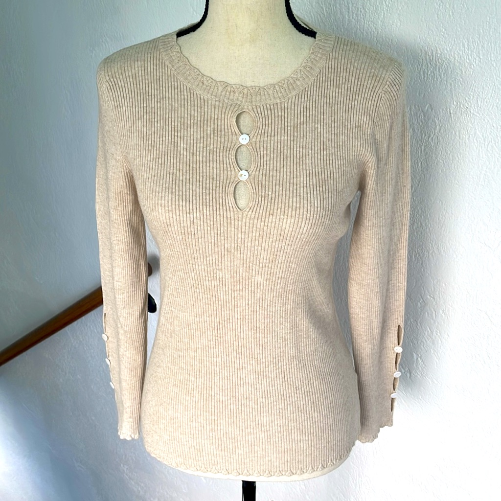 New Sage The Label Lightweight Sweater In Oatmeal With Cutout Details Size S